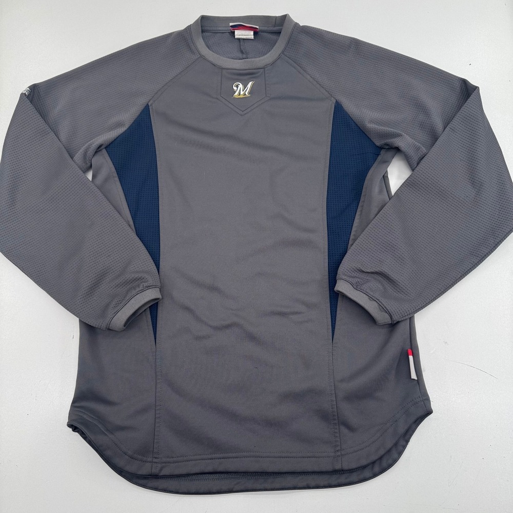 Majestic Milwaukee Brewers Therma Base Training Shirt Mens Gray Navy 6670 MLB